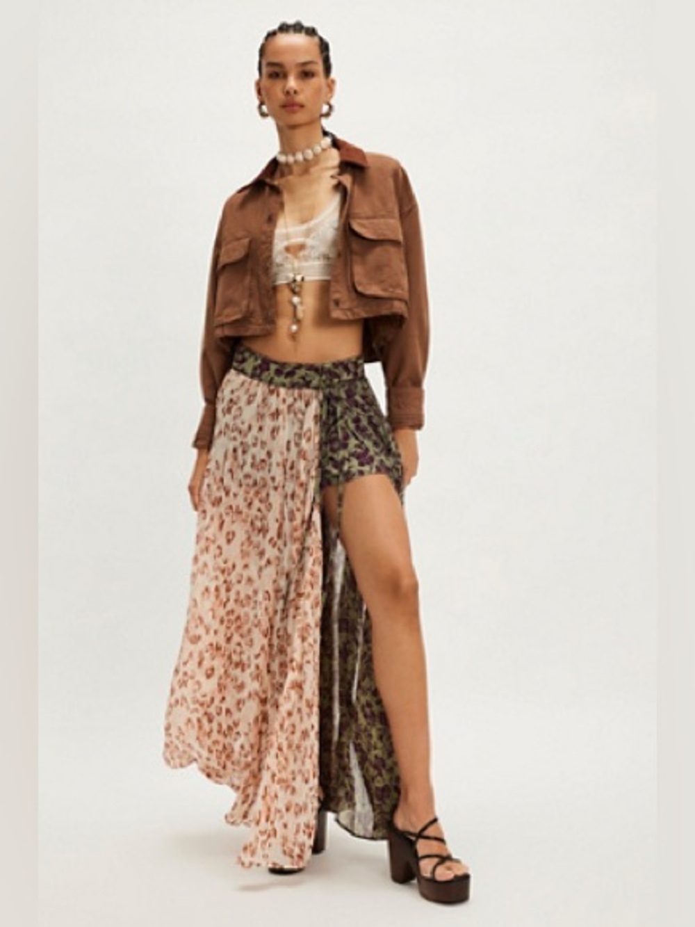 Free People Oasis Printed Maxi Skort~ Fern Combo